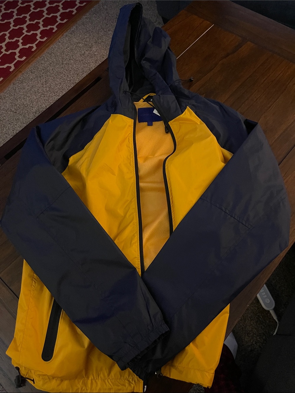 Aeropostale Yellow and Navy Hooded Windbreaker
